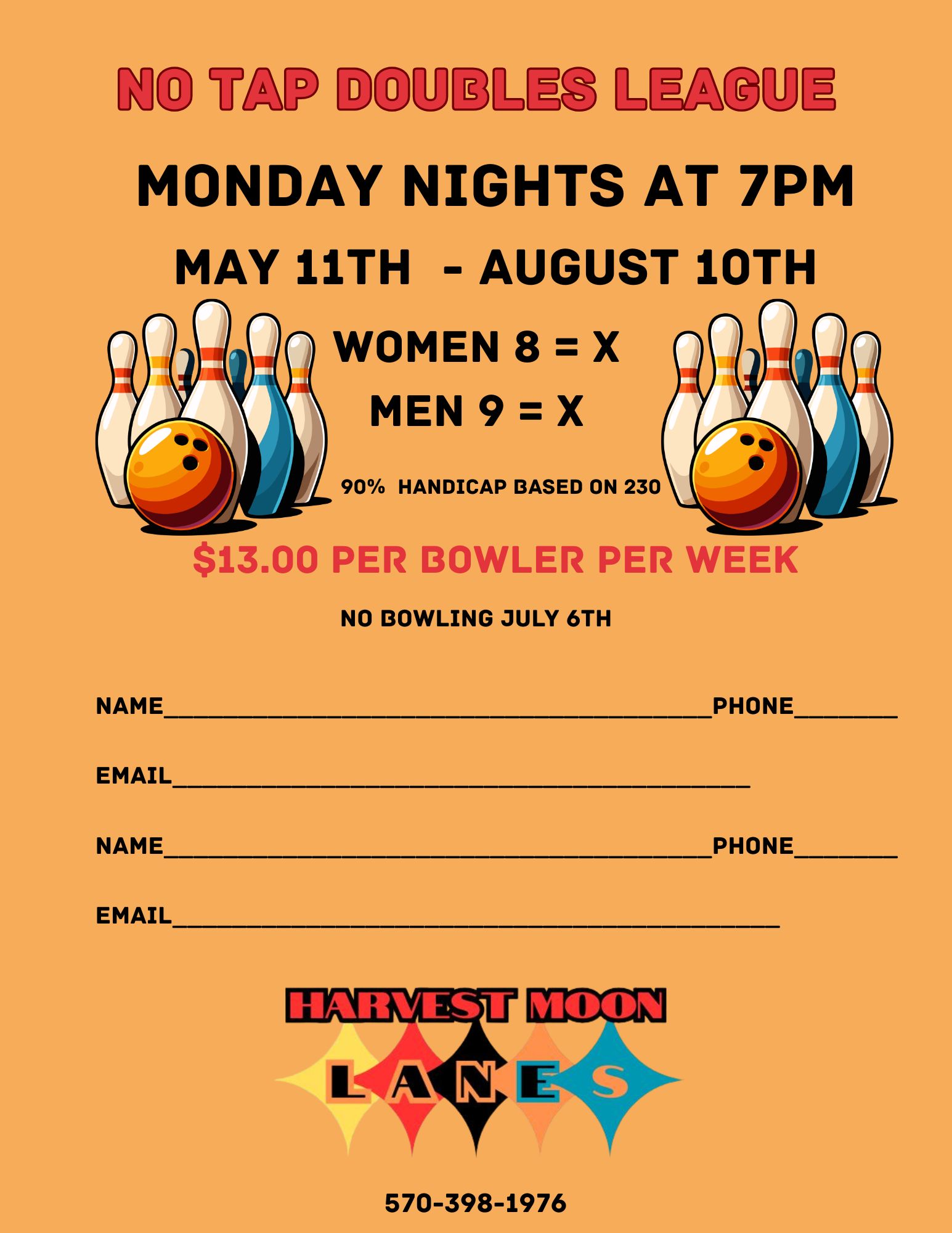 monday nights no tap doubles league